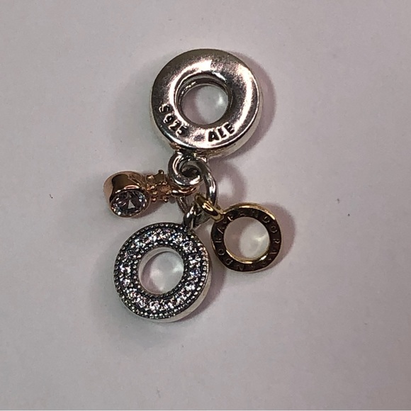 Pandora Silver 14k Gold Triple Monogram Logo Charm Dangle - Picture 4 of 9